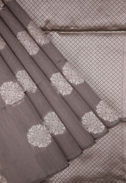 Damp Black Silk Cotton Sarees with Silver Zari Buttis (small Dots Or Motifs)