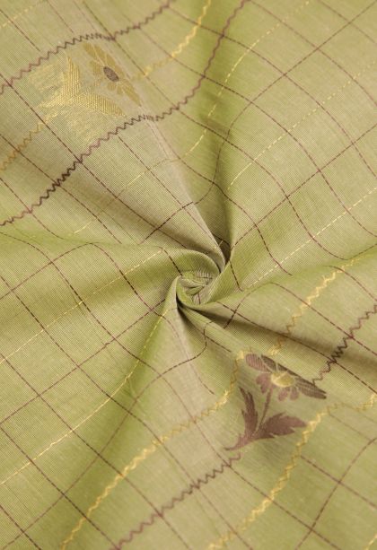 Olive Green Kovai Cotton Sarees with Without Zari Zari Checks