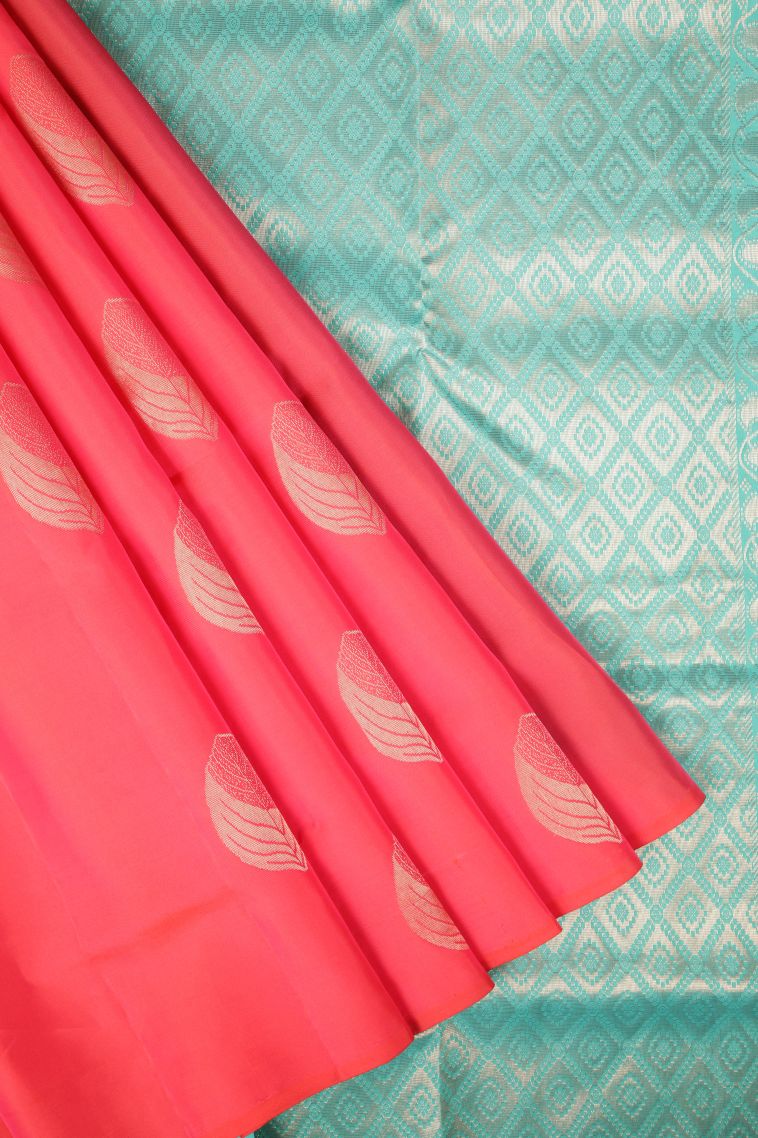 Strawberry Pink Soft Silk Saree with Copper Zari Buttis (small Dots Or Motifs) view 1