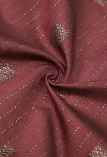 Rosewood Pink Silk Cotton Sarees with Bronze Zari Stripes