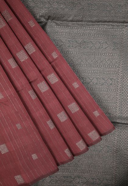 Rosewood Pink Silk Cotton Sarees with Bronze Zari Stripes