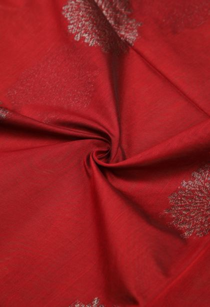 Apple Red Silk Cotton Sarees with Bronze Zari Buttis (small Dots Or Motifs)