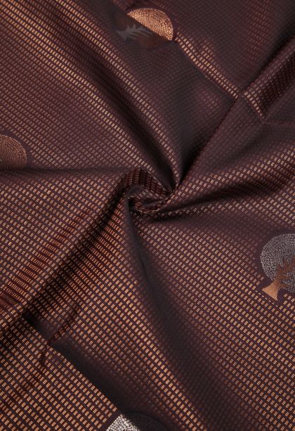 Brunette Brown Soft Silk Saree with Copper Zari Stripes