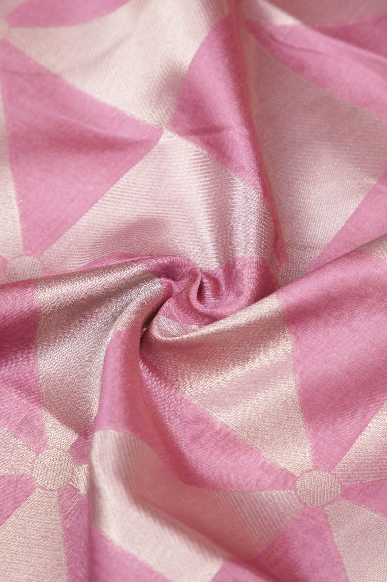 Ballet Pink Tussar Saree with Silver Zari Geometric Shapes view 3