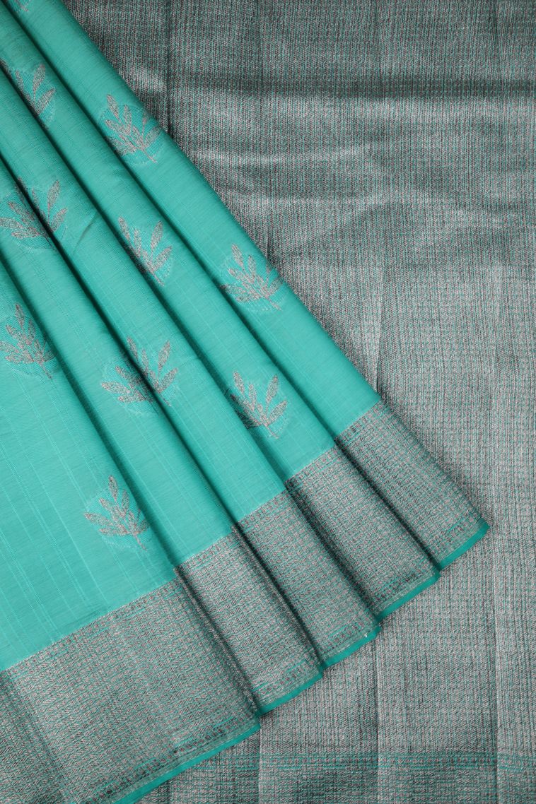 Arctic Blue Tussar Saree with Bronze Zari Buttis (small Dots Or Motifs) view 1