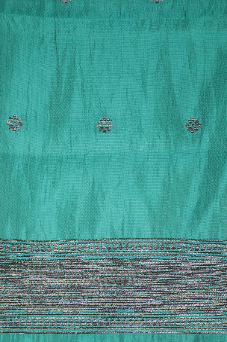 Arctic Blue Tussar Saree with Bronze Zari Buttis (small Dots Or Motifs) view 3