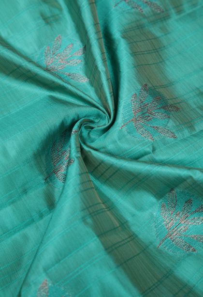 Arctic Blue Tussar Saree with Bronze Zari Buttis (small Dots Or Motifs)