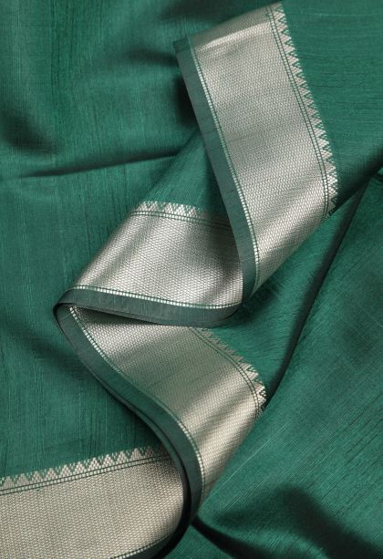 Pine Green Tussar Saree with Without Zari Zari Plain