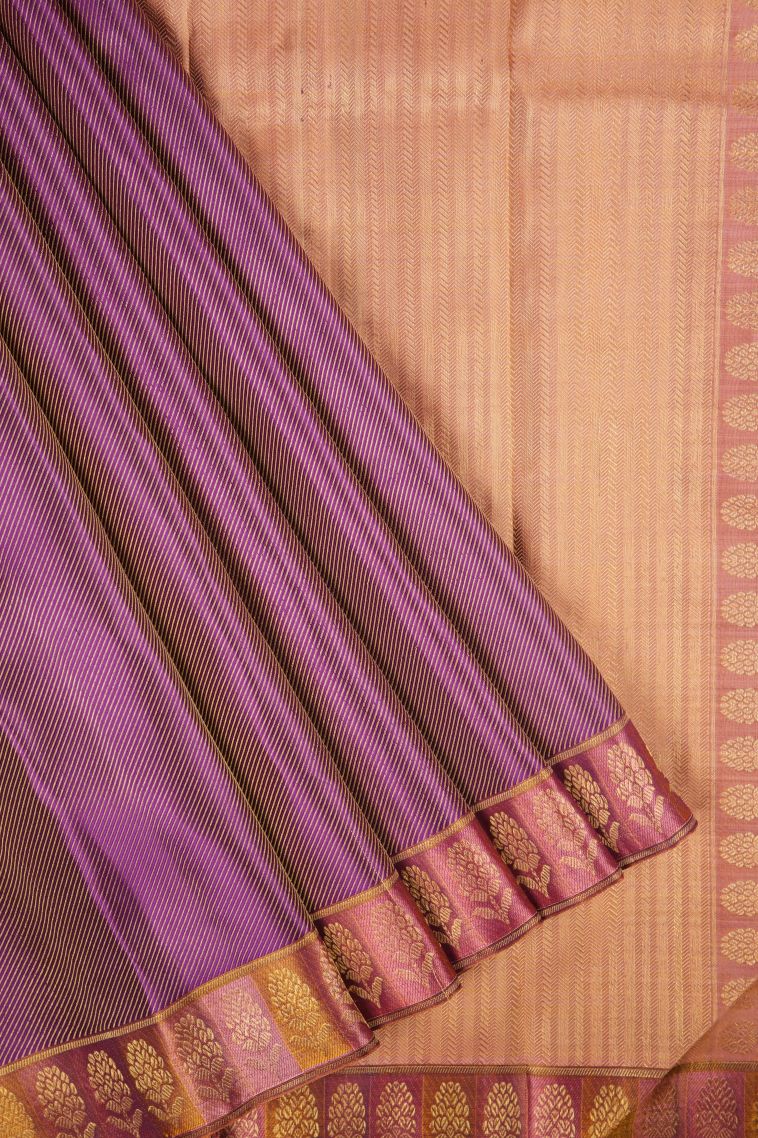 Magenta Purple Kanchipuram Silk Sarees with Gold Zari Stripes view 1