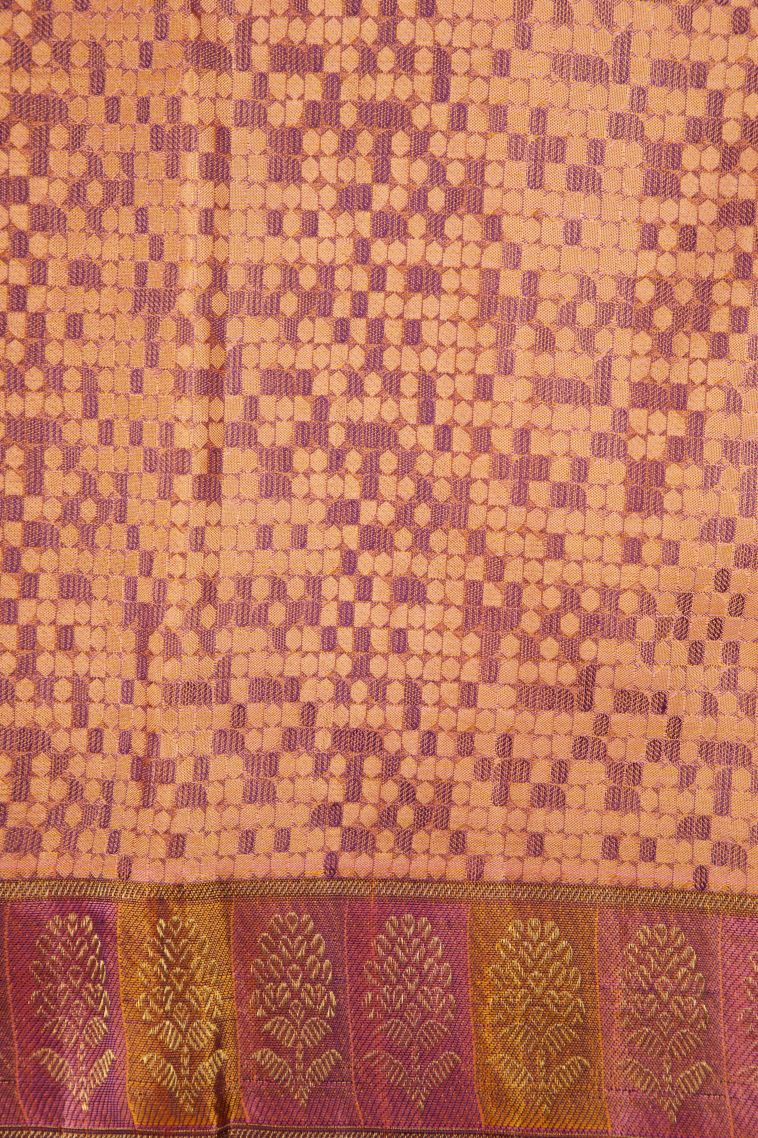 Magenta Purple Kanchipuram Silk Sarees with Gold Zari Stripes view 3