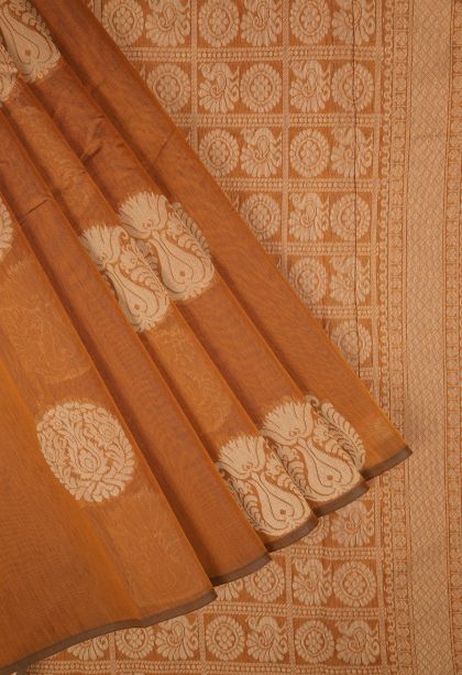 Tortilla Brown Silk Cotton with Without Zari Zari Buttis (small Dots Or Motifs)