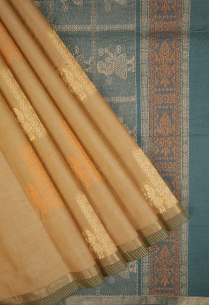 Alabaster White Pure Handloom Kovai Cotton with Without Zari Zari Buttis (small Dots Or Motifs)