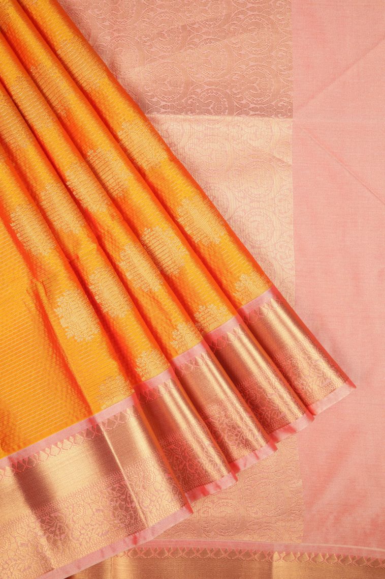 Candy Orange Soft Silk Saree with Copper Zari Buttis (small Dots Or Motifs) view 1