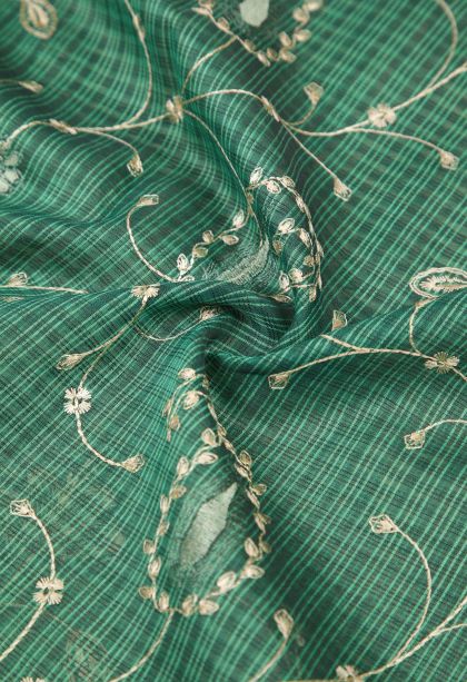 Emerald Green Tussar Saree with Without Zari Zari Floral Patterns