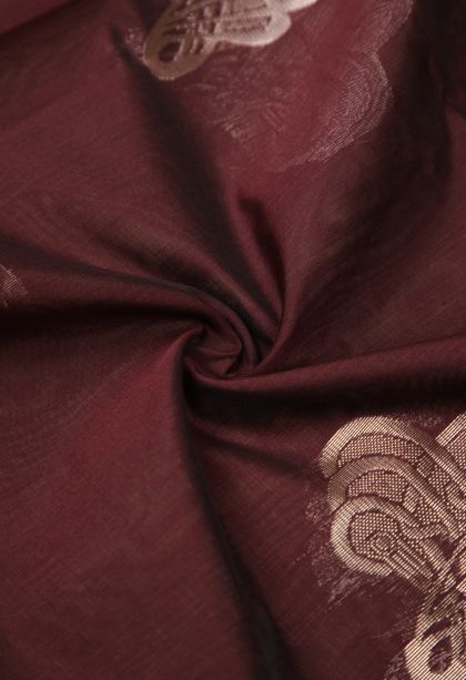 Berry Red Silk Cotton Sarees with Bronze Zari Buttis (small Dots Or Motifs)