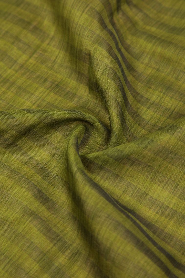 Moccon Green Tussar Saree with Without Zari Zari Stripes view 4