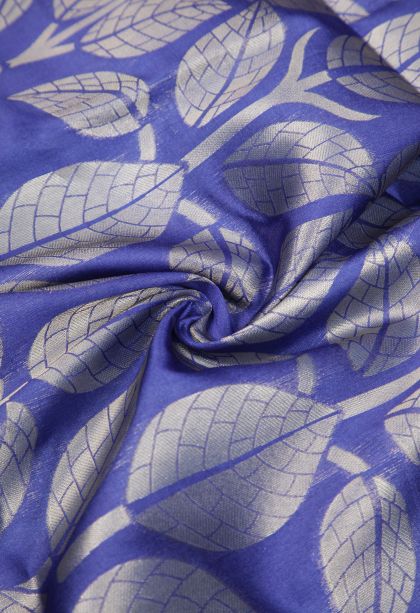 Azure Blue Tussar Saree with Silver Zari Floral Patterns