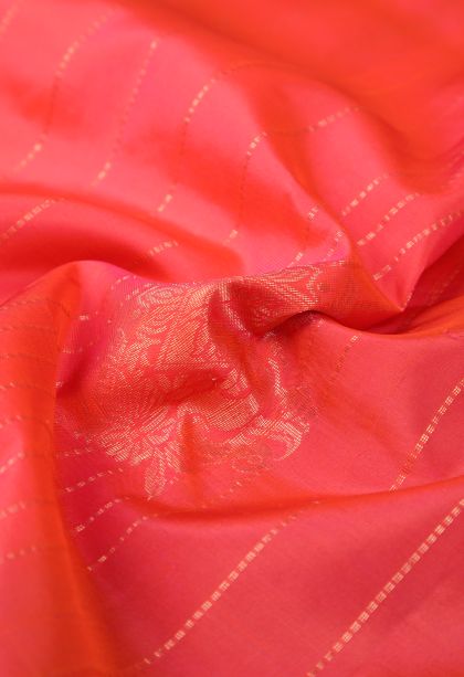 Strawberry Pink Soft Silk Saree with Copper Zari Stripes