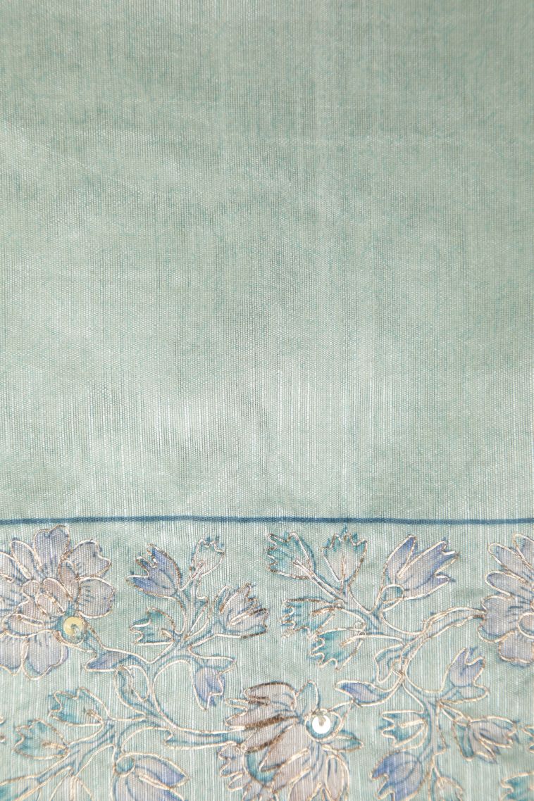 Arctic Blue Tussar Saree with Without Zari Zari Buttis (small Dots Or Motifs) view 3