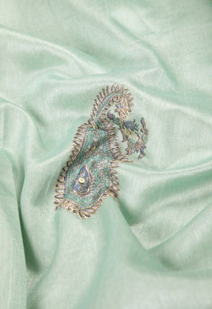 Arctic Blue Tussar Saree with Without Zari Zari Buttis (small Dots Or Motifs)