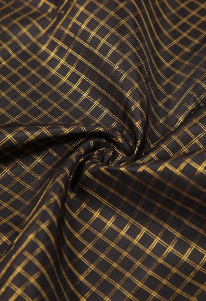 Asphalt Black Kanchipuram Silk Sarees with Gold Zari Checks