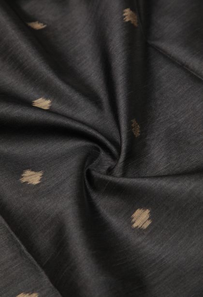 Asphalt Black Tussar Saree with Without Zari Zari Buttis (small Dots Or Motifs)