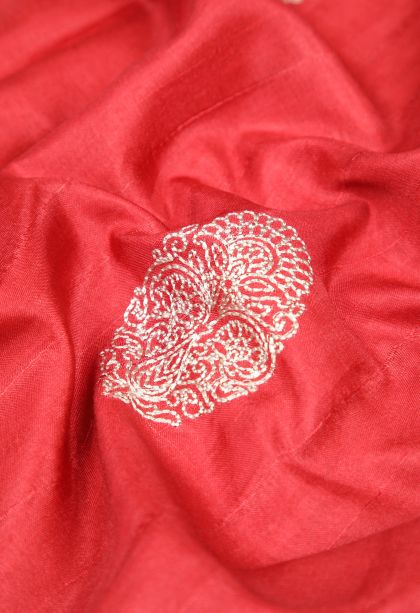 Rose  Red Tussar Saree with Without Zari Zari Buttis (small Dots Or Motifs)