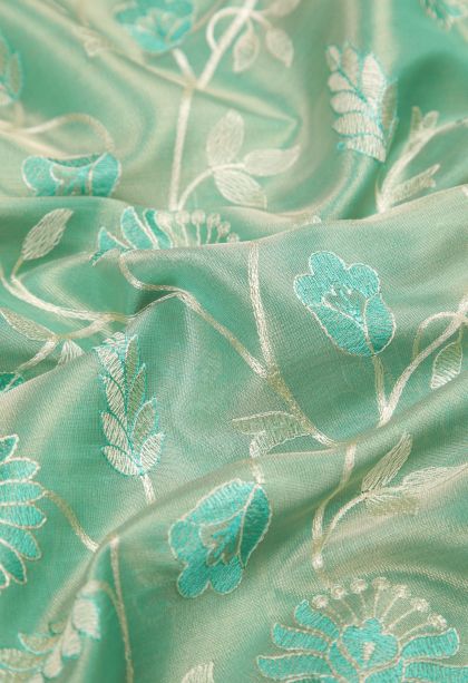 Mint Green Tussar Saree with Without Zari Zari Floral Patterns