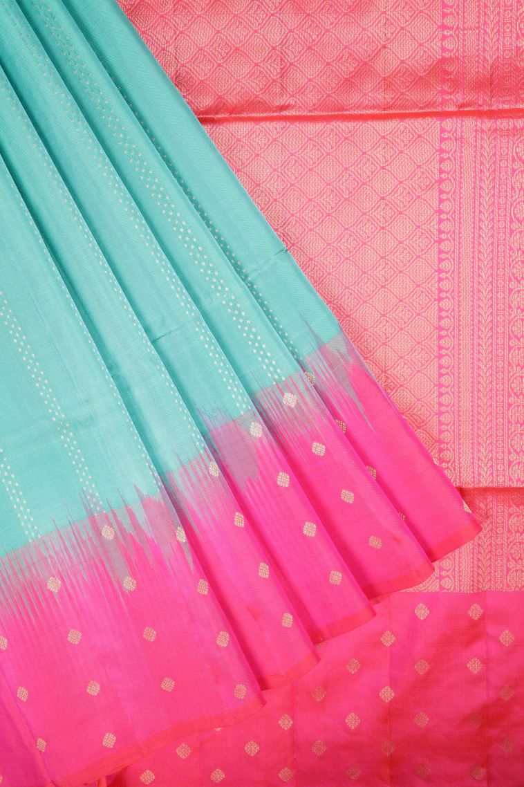 Admiral Blue Soft Silk Saree with Gold Zari Stripes view 1