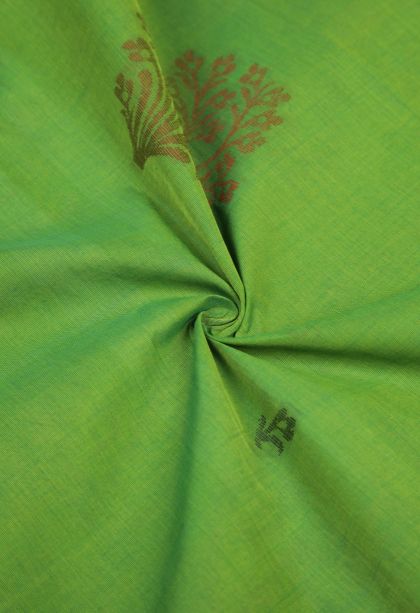 Juniper Green Pure Handloom Kovai Cotton with Without Zari Zari Buttis (small Dots Or Motifs)
