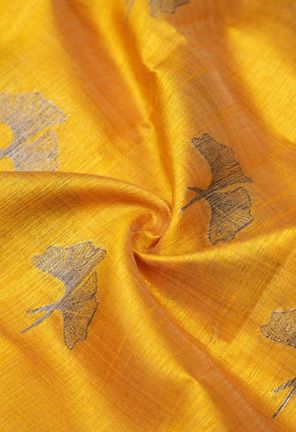 Lemon Yellow Tussar Saree with Bronze Zari Buttis (small Dots Or Motifs)