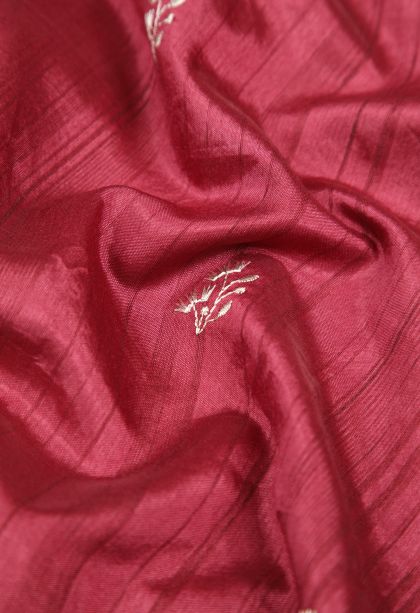 Apple Red Tussar Saree with Without Zari Zari Buttis (small Dots Or Motifs)
