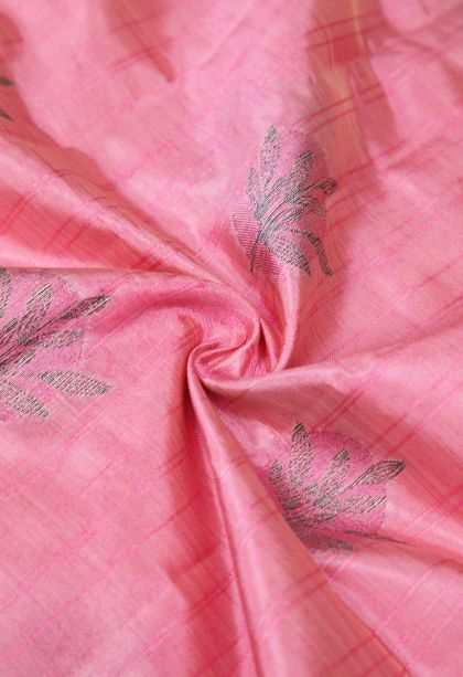 Ballet Pink Tussar Saree with Bronze Zari Buttis (small Dots Or Motifs)