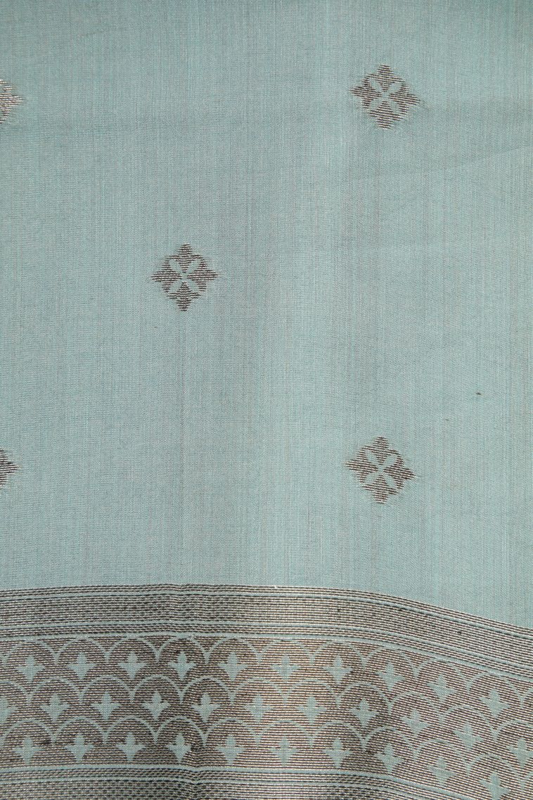 Cerulean Blue Tussar Saree with Without Zari Zari Floral Patterns view 3