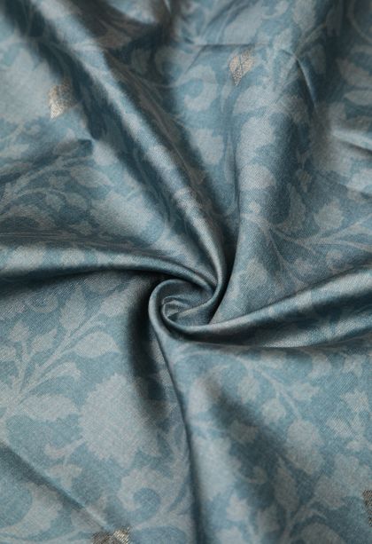 Cerulean Blue Tussar Saree with Without Zari Zari Floral Patterns