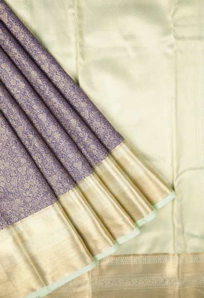 Navy Blue Samudrika Pattu with Copper Zari Floral Patterns
