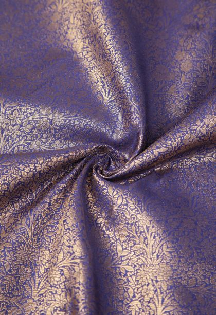 Navy Blue Samudrika Pattu with Copper Zari Floral Patterns