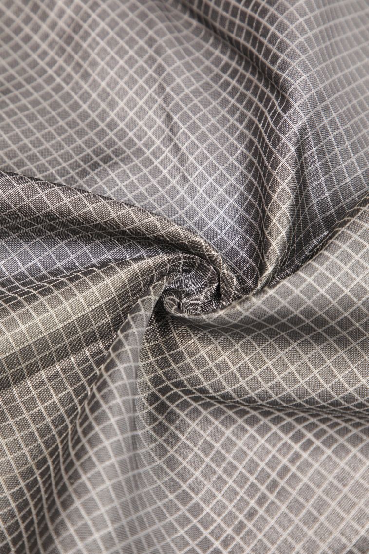 Granite Black Kanchipuram Silk Sarees with Silver Zari Checks view 4