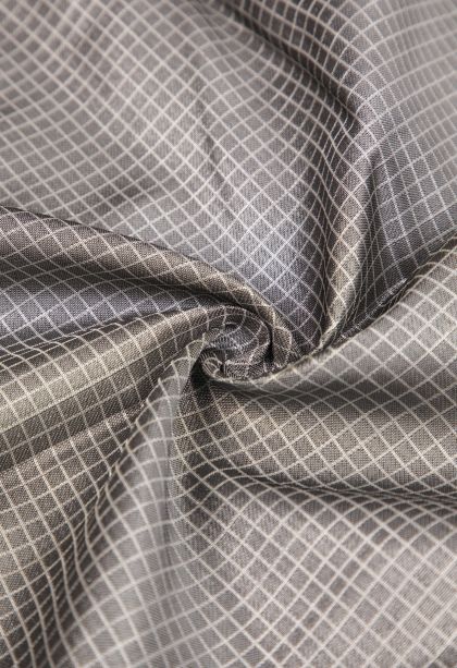 Granite Black Kanchipuram Silk Sarees with Silver Zari Checks