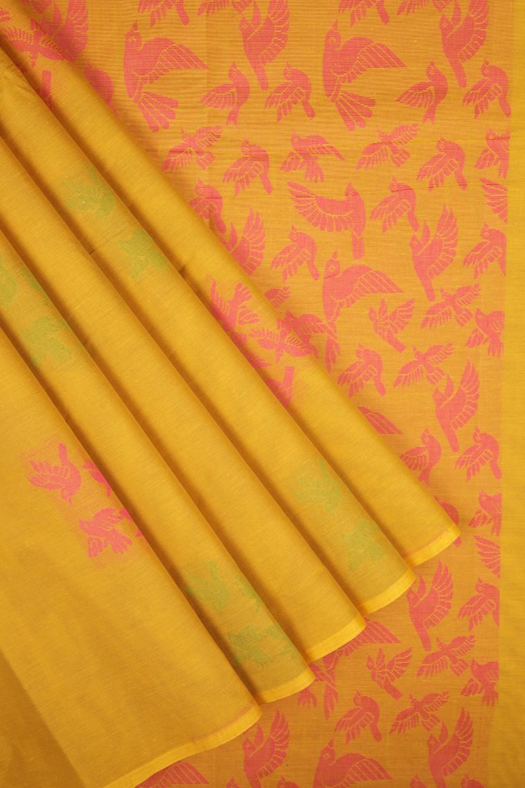 Gold Kovai Cotton Sarees with Without Zari Zari Buttis (small Dots Or Motifs) view 1