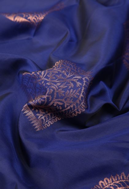 Berry Blue Soft Silk Saree with Copper Zari Buttis (small Dots Or Motifs)