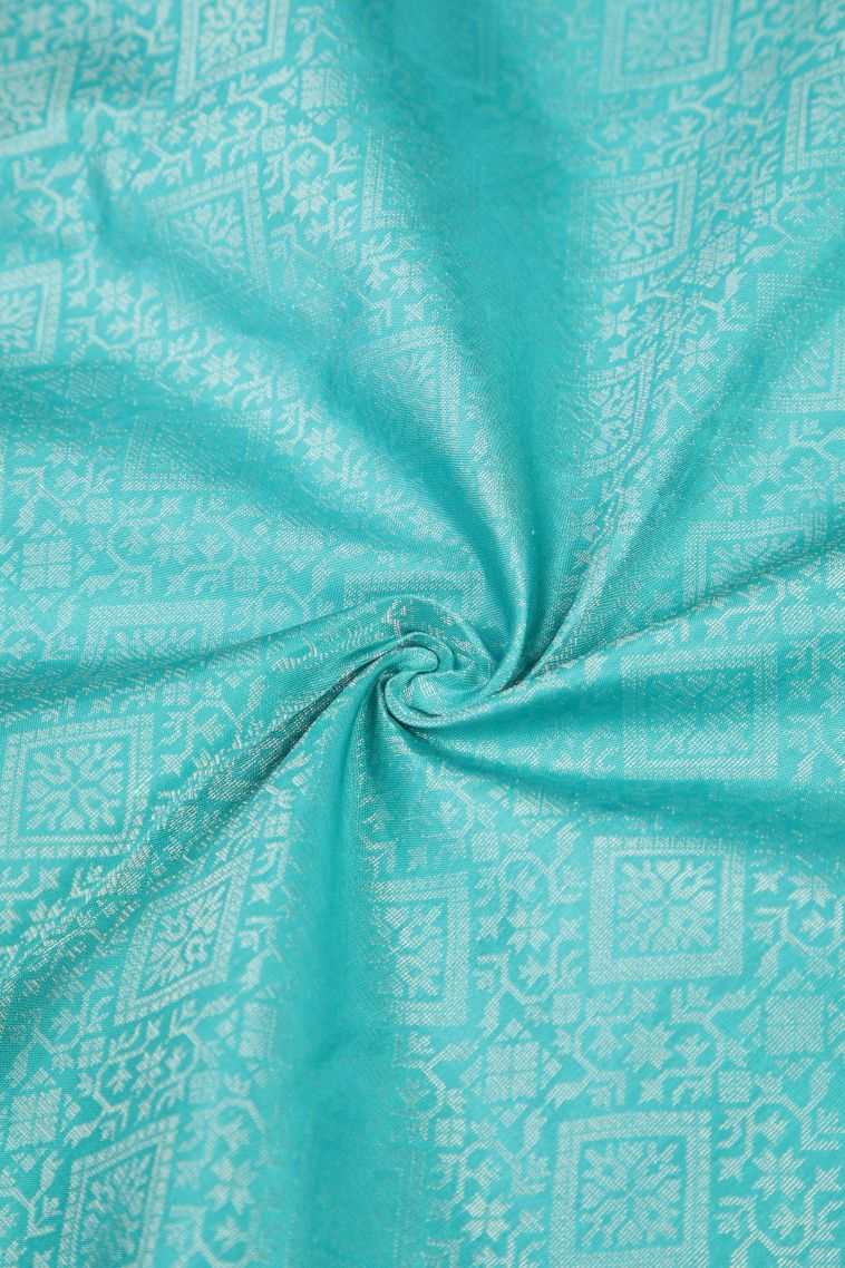 Arctic Blue Soft Silk Saree with Silver Zari Tribal Or Folk Art view 4