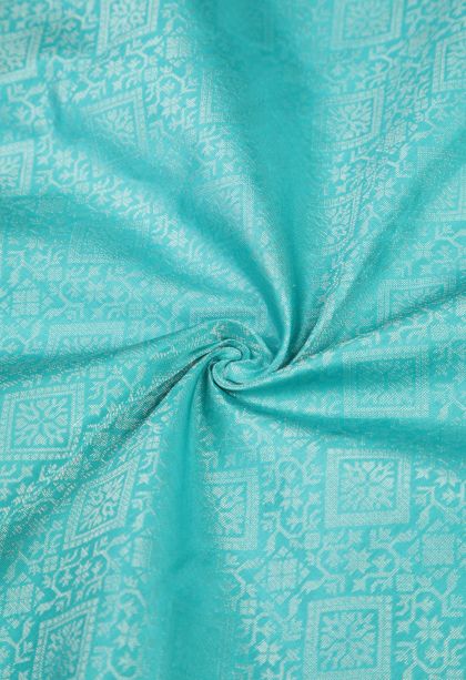 Arctic Blue Soft Silk Saree with Silver Zari Tribal Or Folk Art