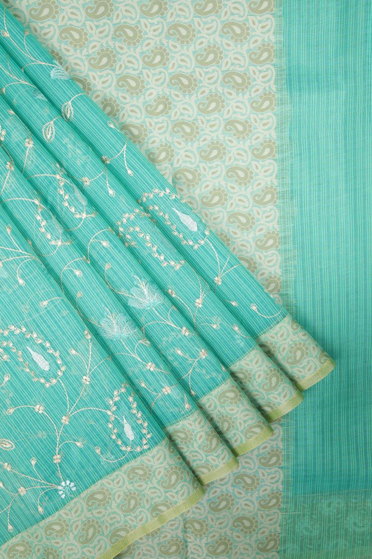 Arctic Blue Tussar Saree with Without Zari Zari Floral Patterns view 1