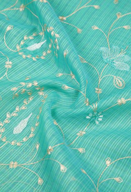 Arctic Blue Tussar Saree with Without Zari Zari Floral Patterns