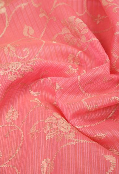 Punch Pink Tussar Saree with Without Zari Zari Floral Patterns