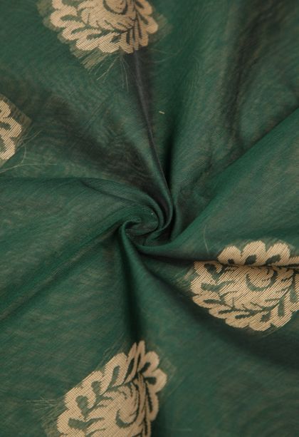 Bottle Green Silk Cotton with Without Zari Zari Buttis (small Dots Or Motifs)