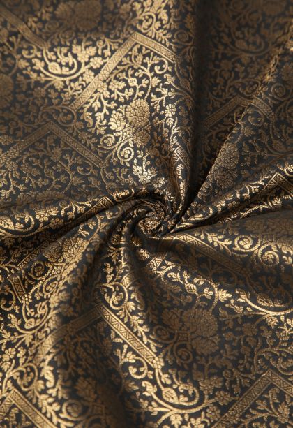 Asphalt Black Samudrika Pattu with Copper Zari Floral Patterns