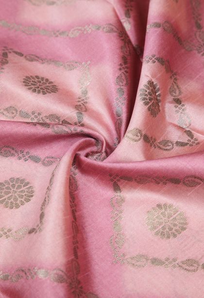 Ballet Pink Tussar Saree with Bronze Zari Checks