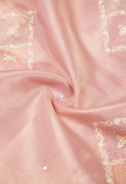 Crepe Pink Tussar Saree with Without Zari Zari Buttis (small Dots Or Motifs)